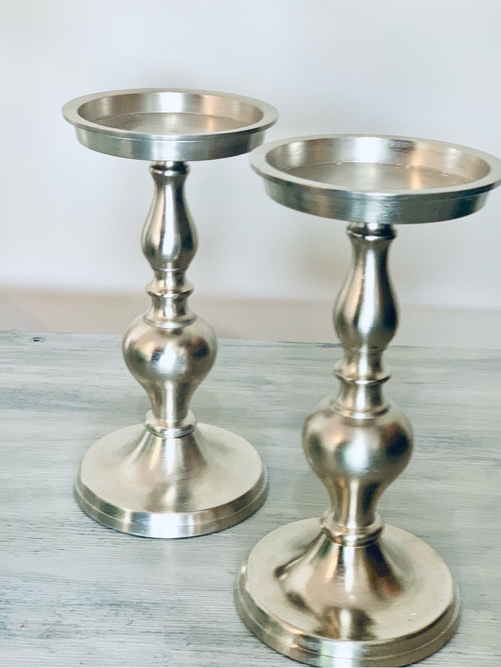 Silver Metal Decorative Candle Holders - Pair